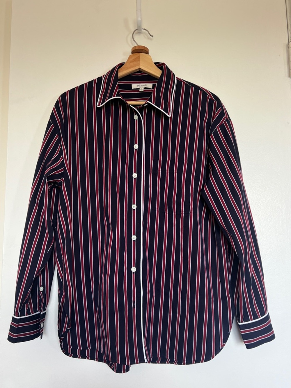 Madewell Navy Button-Down Shirt with Red and White Stripes size M. NWOT